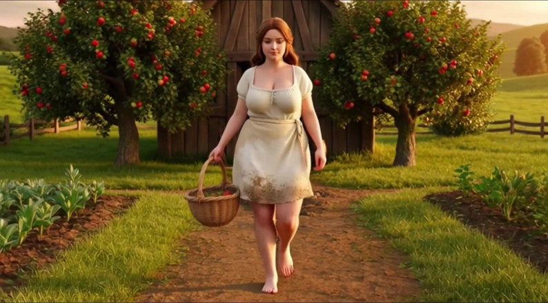 My night collection: Hermosa joven campesina medieval se baña en el arroyo y...