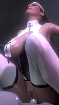 Naughty Nun Riding on Top a Dildo Cowgirl