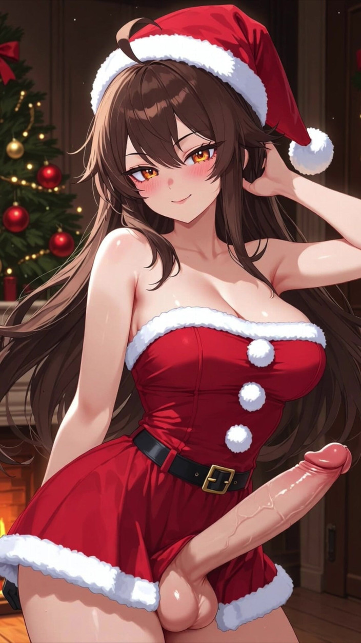 L6RD7BLU3 Transgender AI: Grote transgenderpikken komen klaar op cadeautjes en kerstbomen