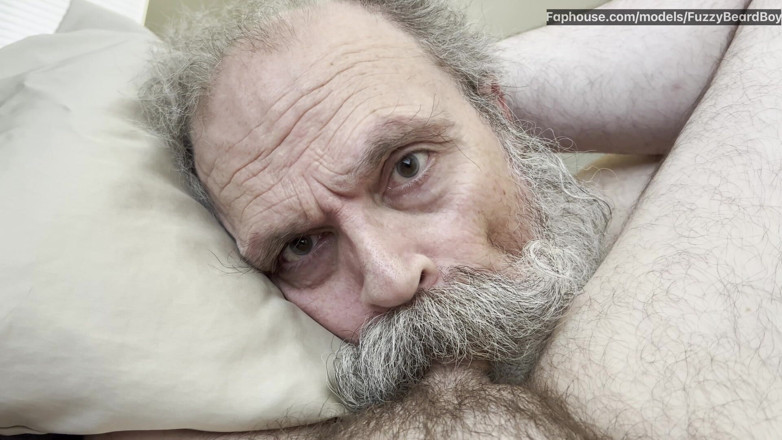 FuzzyBeardBoy: Old Bearded Cocksucker Takes Huge Load Straight Down His Gullet