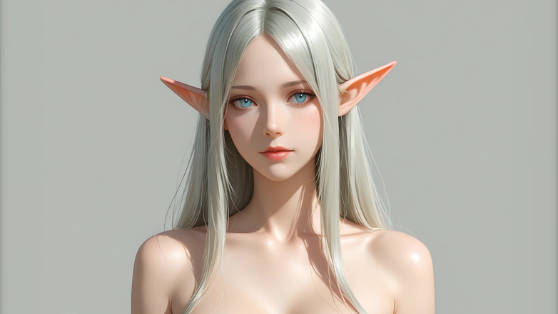 LustRender: Lustrenderスライドショー:美しいヌードエルフの頭右を向くアート - AI動画