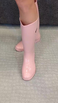 Black Bodysuit with Pink Rain Boots