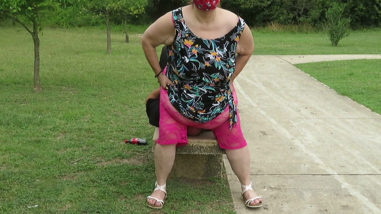 BBW nurse Vicki adventures with friends: Park bench face sitting in my pink lace