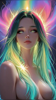 Cosmic neon bellezza ritratto con occhi luminescenti fantasia da sogno ai Art presentazione