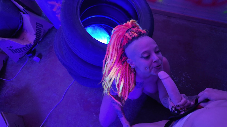 EdgesOfReality: Trashy Neon Girl on Girl Strap Om Fuck