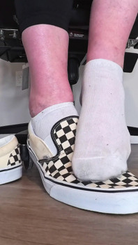 Sneaky Office Foot Tease in Checkerboard Vans - Toe-only Strip & Intense Barefoot Play POV