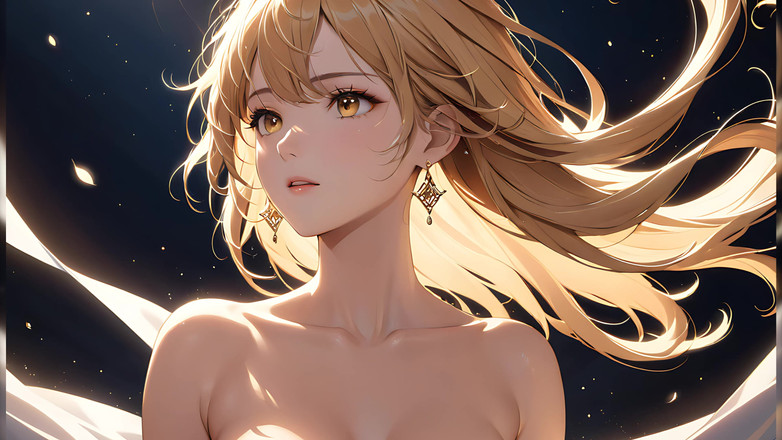 LustRender: 金色微风：一个美丽的年轻女人在梦幻的光芒中