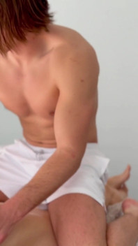 Young Muscle Teen Boy Gives MILF a Massage, Fingering the Petite Brunette to Orgasm