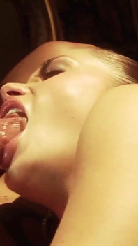Amorous threesome with Kaia Kane a whore with shaved vagina gets her pussy and ass fucked by two cocks at the same time