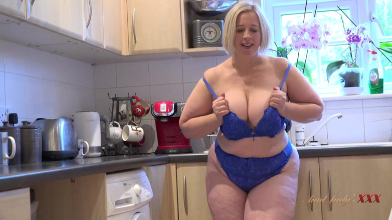 Aunt Judy's XXX: Your BBW Stepmom Star Sucks Your Cock in the Kitchen (POV)