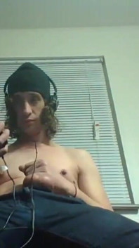Headphones & Beanie on; Barechested and Stroking Lazily to Porn