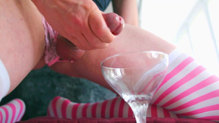 Horny Johny: Cute femboy play his big cock and cum in glass