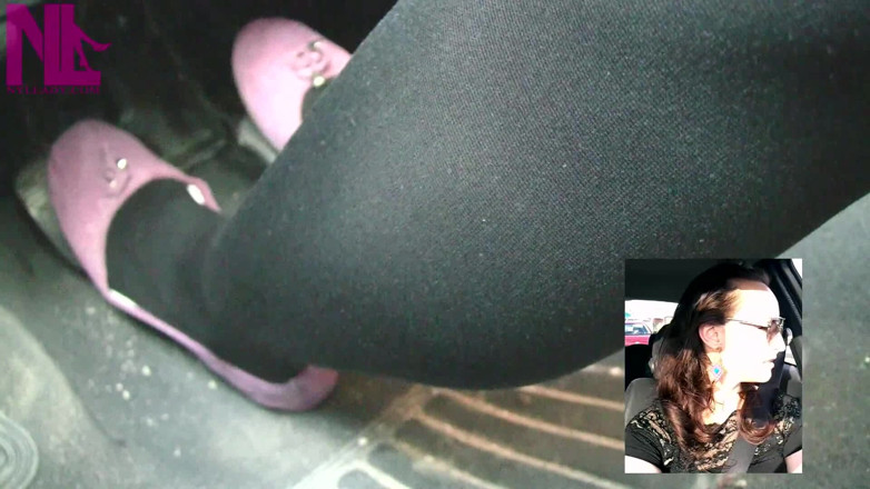Nyllady: Driving in Black Thick Nylons and Pink Flats