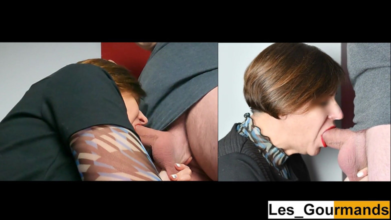 Les Gourmands: Tante seksi dengan lipstik merah lagi asik nyepong kontol besar...