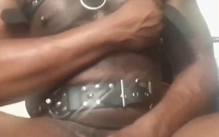 Black mature kinky muscle: BBC Leather Harness Titplay &amp; Edging Heavy Cum Scenes