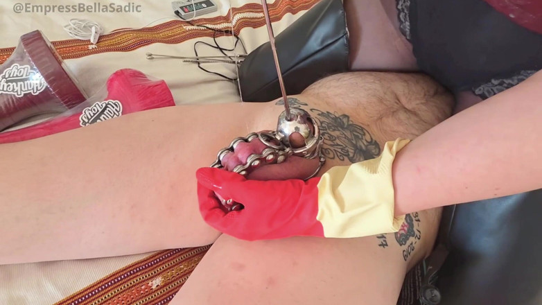 Empress Bella Sadic: Primul soț sclav al sondei uretrale și electrostimulare cu împărăteasa Bella Sadica