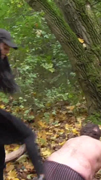 German Proll Doms Kick Old Slave Outdoor