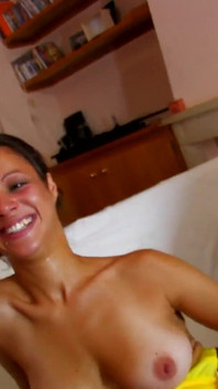 Brunette with natural tits gives anal sex and deep blowjob to Jorge Freitas
