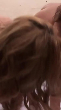 Lesbian and brunette teens fuck each other with toys in a threesome love encounter