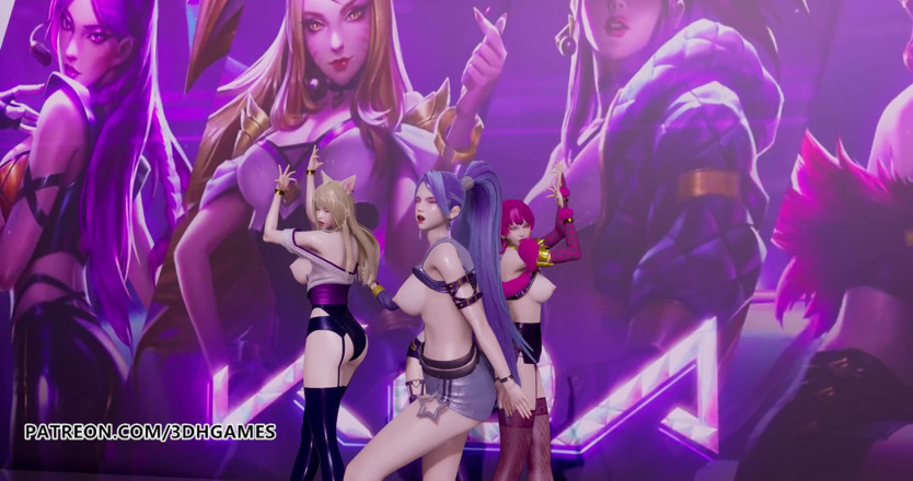 3D-Hentai Games: Siyah pembe - o striptiz nasıl, Ahri, Akali, Evelynn, Kaisa, 3 boyutlu...