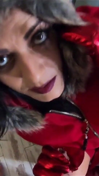 Santa's Horny Slut MILF Blowjob, Doggystyle & Cum on Gloves & Red Coat