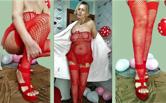 Lukerya: Sexy Lukerya in Red Between Heart-shaped Balloons for Valentine's Day...