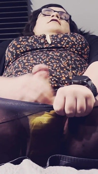 Trans Girl Lifts Dress and Cums in Her Pantyhose