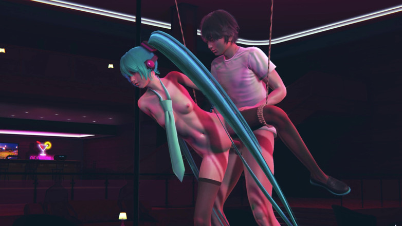 Waifu club 3D: Miku yang terikat dikongkek di luar di kelab bogel