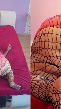 Pavoučí síť punčocháče sedí na obličeji od SSBBW