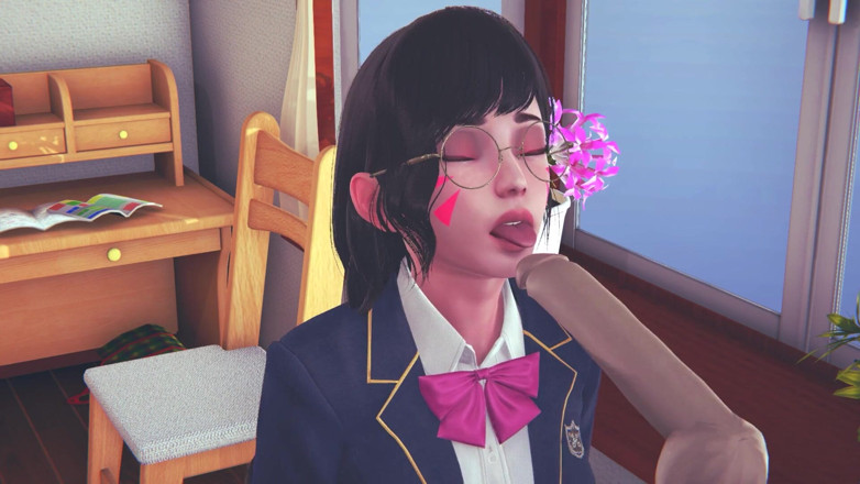Waifu club 3D: DVA студентка лижет твой член языком и получает сперму на ее лицо