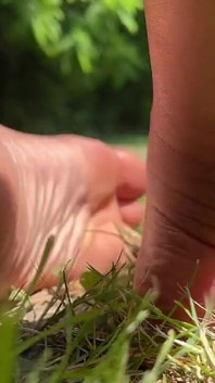 Stepmommy Barefoot Outside Plays in the Grass