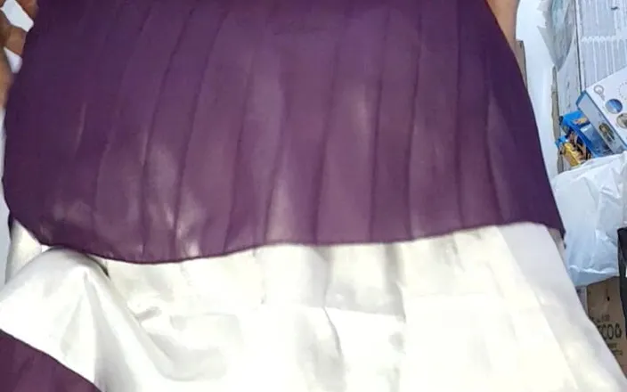 Naomisinka: Asian Crossdresser Satin Chiffon Dress Cum Pleasure