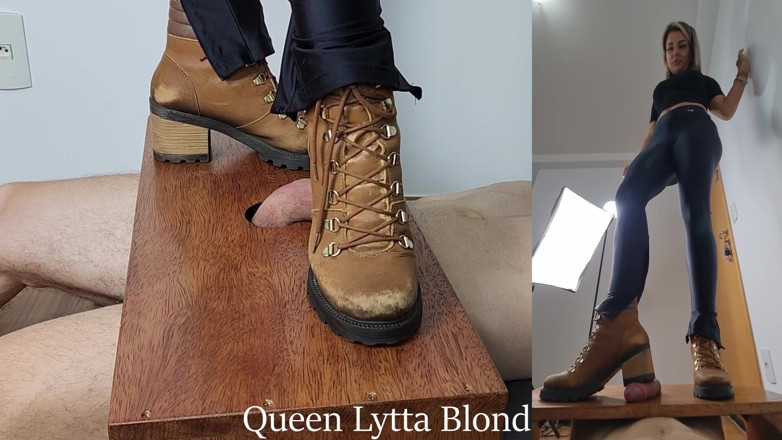 Queen Lytta ballbusting and cum lick: Queen Lytta Blond - Sexy Boots CBT Ep 6 - 2 Angles - CBT - Cock...
