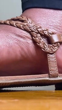 Ebony Feet in Brown Sandals Teasing