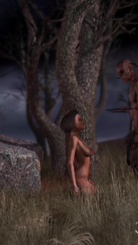 Ahşap goblin geceleri ormanda sert fitness yapan kızla sikişiyor