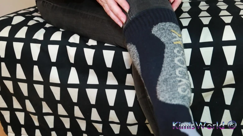 White Jeans, Black Reinforced Toe Stockings & White Espadrilles - Shoeplay & Dangling