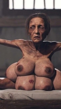 Bondage d’une vieille mamie avec 6 seins - extrêmement excitée et jouit fort (ai)