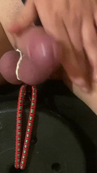 Hanging Heavy Weights on My Sissy Cock & Balls - CBT Jerking off My Big Cock with Them on