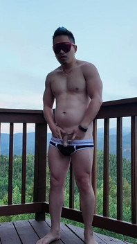Asian Hunk's Balcony Flex & Cum