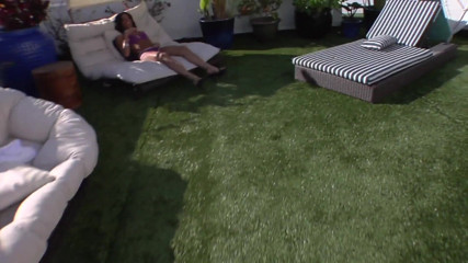 Porn Amazing: In the garden the sexy brunette plays with her friend's...