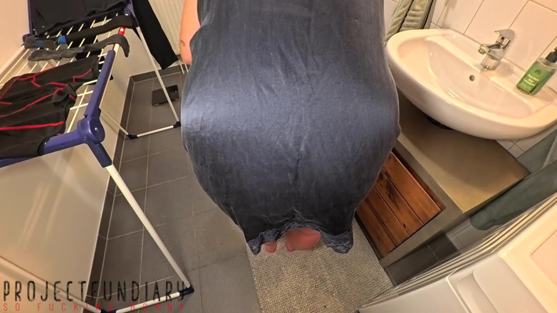 Projectsexdiary: Projectfundiary: Blue Satin Girl Next Door - Barefoot Bathroom Fuck