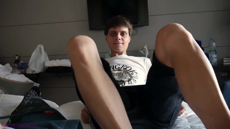 Ethan Alex: Alex gives me footjob in white-red sneakers and bare feet