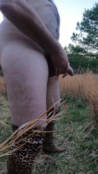 Naked in an Open Field in Ladies Boots Jacking off