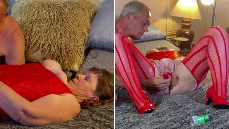 Carmen Angel: Granny in Red: Dildo Fucking Slut