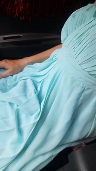 Cum Wearing Blue Chiffon Dress with Satin Lining