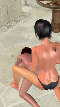 Beautiful Girl Strap-on Fucks Big Breasted Shemale's Ass Doggy 3D