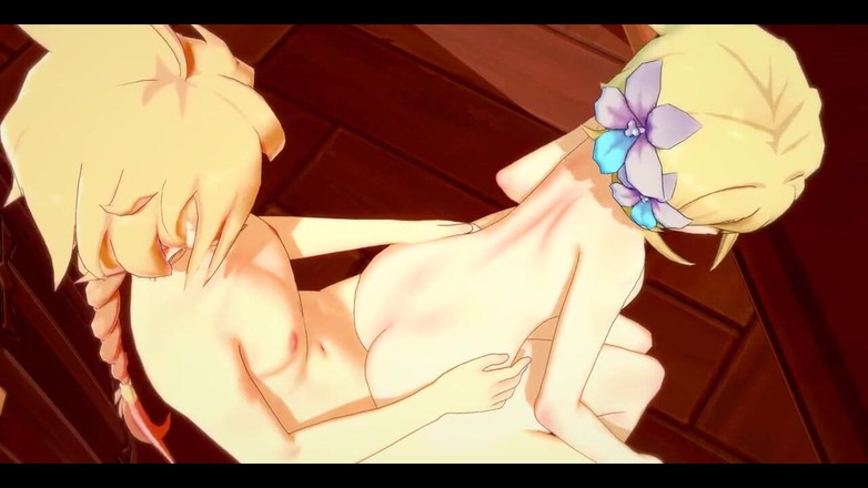 HentaiTubes: Genshin Impact Hentai - Aether och Lumine suger och knullar - 3D Anime...