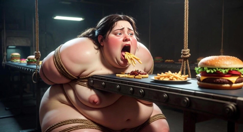 Anime Hentai: Terikat awek montel super saiz makan makanan besar-besaran semasa melutut -...