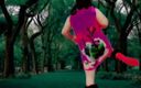 Ladyboy Kitty: Pulă mică transsexuală în parc, dans sexy, cu striptease cosplayer