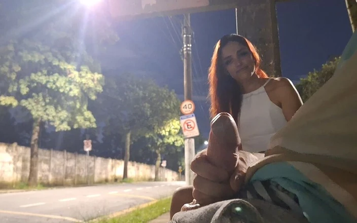 ksalnovinhos: Risky Masturbating At The Bus Stop Next To The Beautiful...